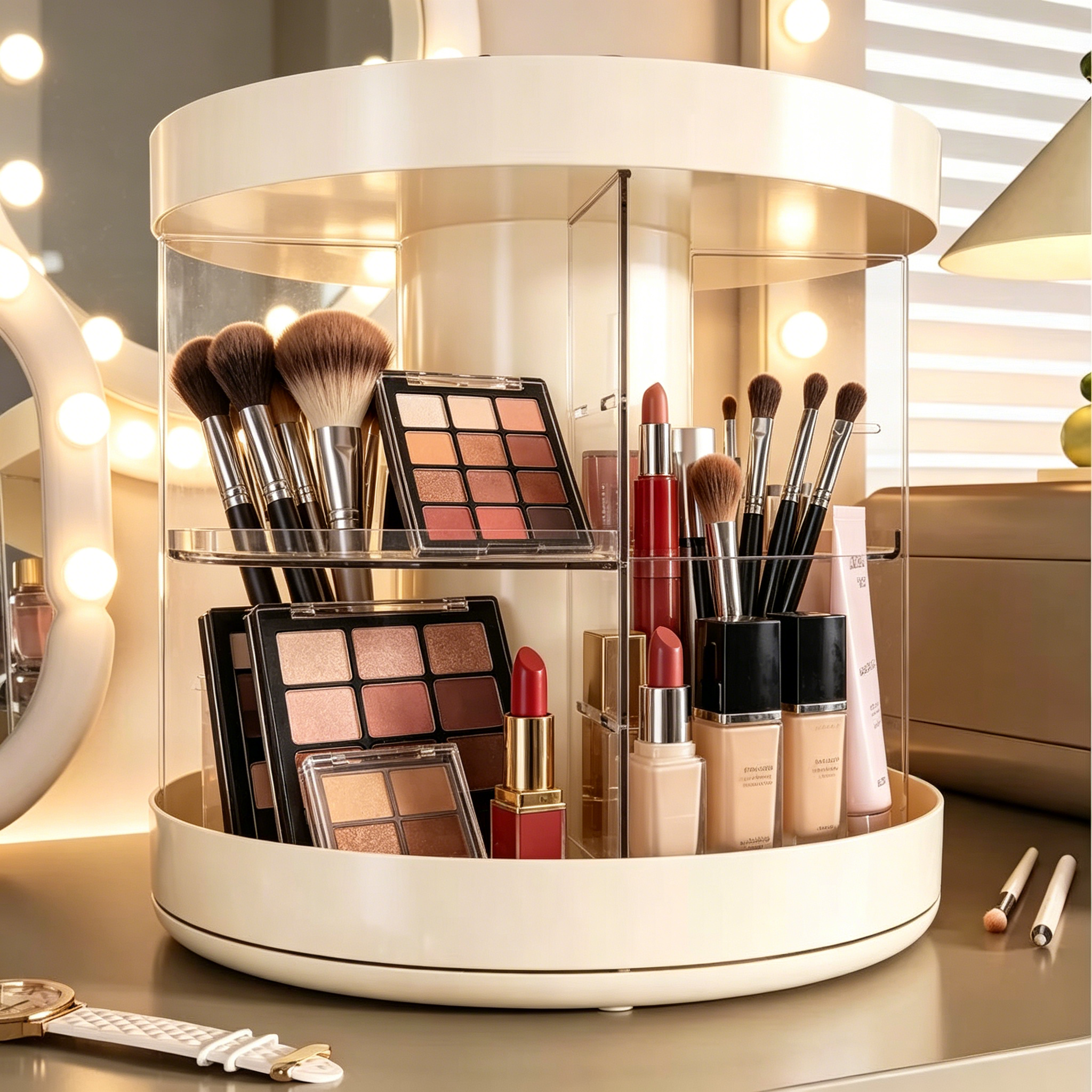 Luxury Skincare Design - Rotating Layered Makeup Organizer with Dust
