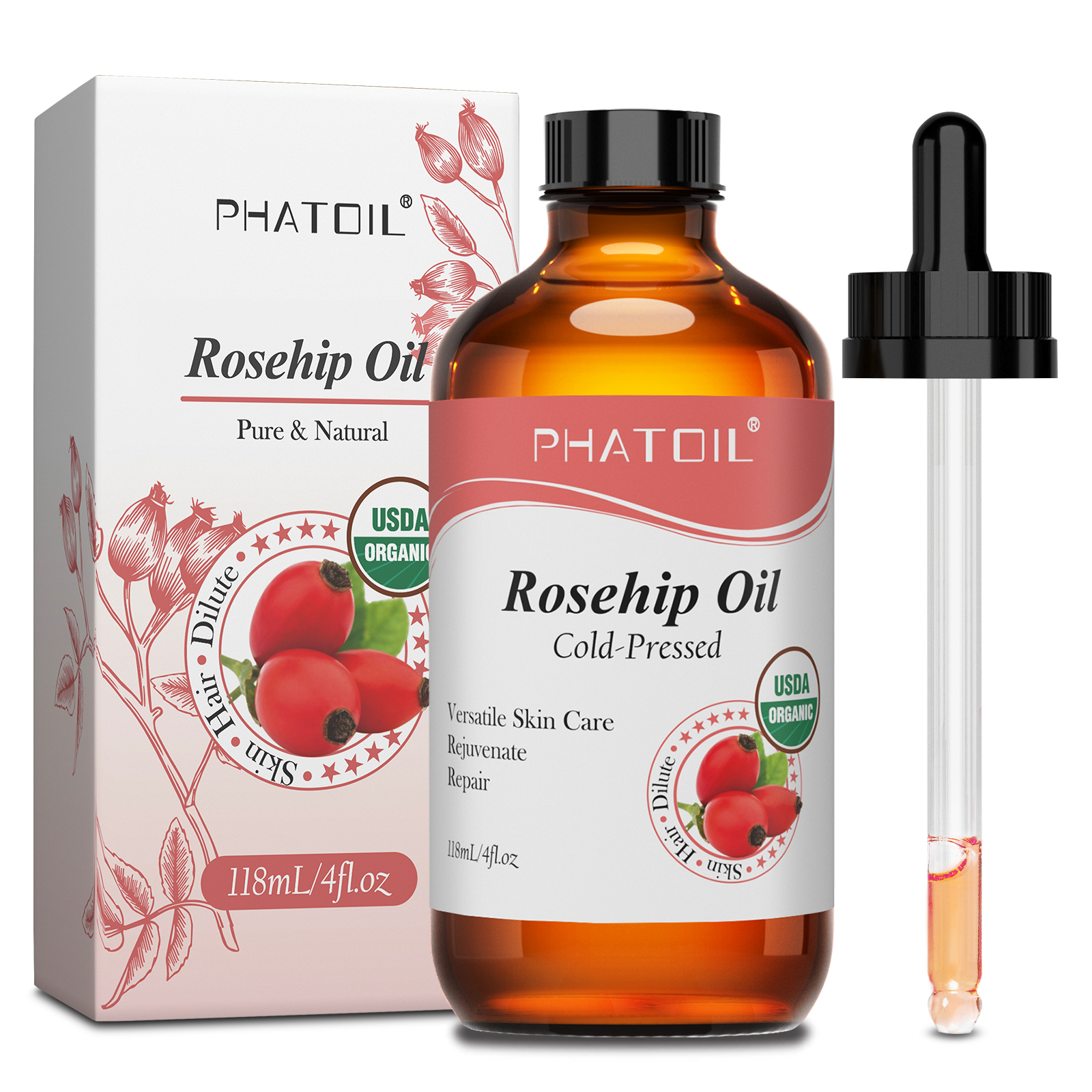 Cold Pressed Rose Hip - PHATOIL 118ML Rosehip Oil Organic Cold